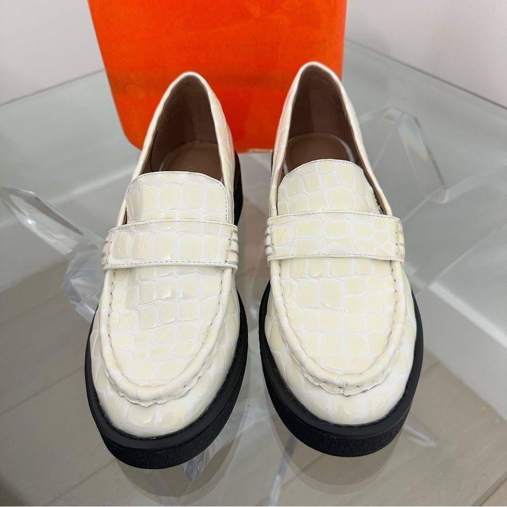 Aerosoles Ulla Loafer Cream Croco Leather SZ 7.5 Casual Chunky Heel NWOT READ